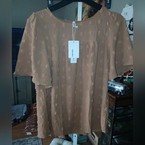 Vimpunec Ruffled Tan Blouse with Short Sleeves